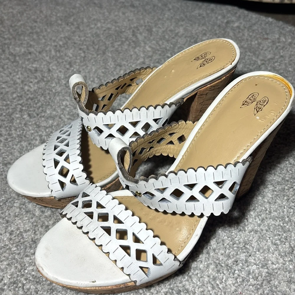 Vintage Victoria's Secret White leather Platform heels Cork heel cutout sandal